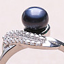 Silver ring with black pearl and zircons Ag 925 017135 BP