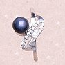 Silver ring with black pearl and zircons Ag 925 017135 BP