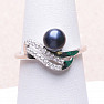 Silver ring with black pearl and zircons Ag 925 017135 BP