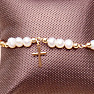 Pearls with cross cord drawstring bracelet red