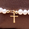 Pearls with cross cord drawstring bracelet black