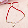 Pearls with moon corded drawstring bracelet red