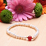 Women's pearl bracelet of white pearl with carnelian 5 mm