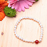 Women's pearl bracelet of white pearl with carnelian 5 mm