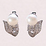 Silver earrings with white pearl and zircons Ag 925 08428 WP