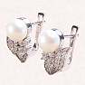 Silver earrings with white pearl and zircons Ag 925 08428 WP