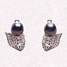 Silver earrings with black pearl and zircons Ag 925 08428 BP