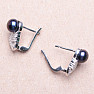 Silver earrings with black pearl and zircons Ag 925 08428 BP