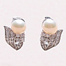 Silver earrings with pink pearl and zircons Ag 925 08428 PP