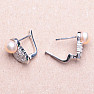 Silver earrings with pink pearl and zircons Ag 925 08428 PP