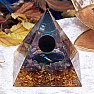 Orgonite pyramid with amethyst and obsidian ball