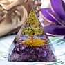 Orgonite pyramid with amethyst Tree of life from olivine