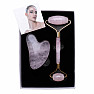 Gift set of massage roller and gua sha heart shape made of rose quartz