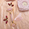 Gift set of massage roller and gua sha heart shape made of rose quartz