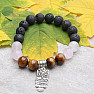 Rose quartz, tiger&#39;s eye and lava stones owl bracelet RB Design 37