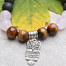 Rose quartz, tiger&#39;s eye and lava stones owl bracelet RB Design 37