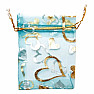 Organza gift bag 7 x 9 cm turquoise with hearts