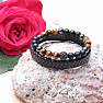 Set of two fashionable men&#39;s leather, tiger eye, agate and hematite bracelets