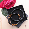 Set of two fashionable men&#39;s leather, tiger eye, agate and hematite bracelets