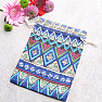 Cloth bag ethnic motif blue-green 13x18 cm