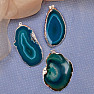 Agate pendant polished slice in a blue-green metal frame