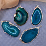 Agate pendant polished slice in a blue-green metal frame