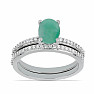 Silver Ring Set with Cut Emerald Ag 925 046587 EM