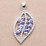 Silver pendant with tanzanites and zircons in the shape of a leaf Ag 925 019981 TZ