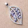 Silver pendant with tanzanites and zircons in the shape of a leaf Ag 925 019981 TZ