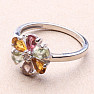 Silver ring Flower with cut multicolored tourmalines and zircon Ag 925 015216 MT