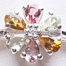 Silver ring Flower with cut multicolored tourmalines and zircon Ag 925 015216 MT