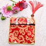 Brocade bag red with zipper and coins for luck 12x12 cm