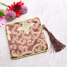 Brown brocade bag with zipper and coins for luck 12x12 cm