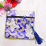 Brocade bag blue with zipper and coins for luck 12x12 cm