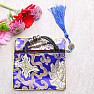 Brocade bag blue with zipper and coins for luck 12x12 cm