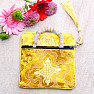 Brocade bag yellow with zipper and coins for luck 12x12 cm