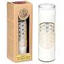 Scented candle in a glass with the scent of mint, lemongrass and incense Flower of life white