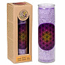 Scented candle in a glass with the scent of lavender, tangerine and vanilla Flower of life purple