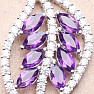 Silver pendant with African amethyst and zircons in the shape of a leaf Ag 925 019981 AFAM