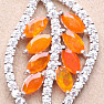 Silver pendant with orange opal and zircons in the shape of a leaf Ag 925 019981 OROP