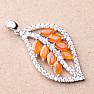 Silver pendant with orange opal and zircons in the shape of a leaf Ag 925 019981 OROP