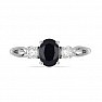 Silver ring with cut black sapphire and large zircons Ag 925 012108 BLS