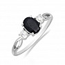 Silver ring with cut black sapphire and large zircons Ag 925 012108 BLS