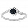 Silver ring with cut black sapphire and zircons Ag 925 015092 BLS