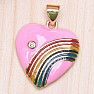 Pink heart pendant with a cubic zirconia rainbow